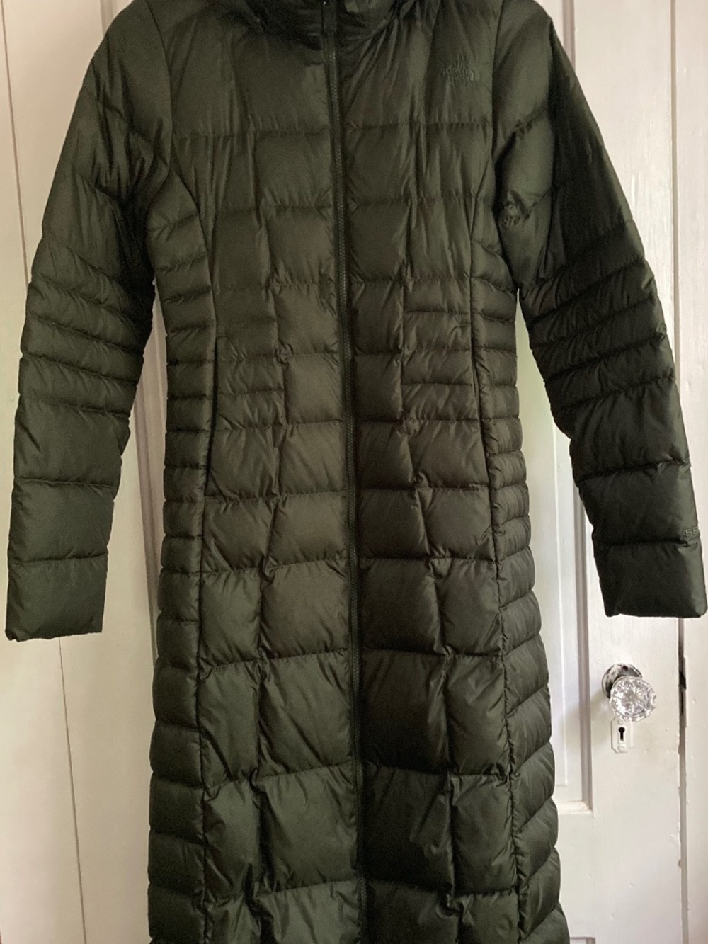 The North Face Long Down Puffer Coat Olive Green XS